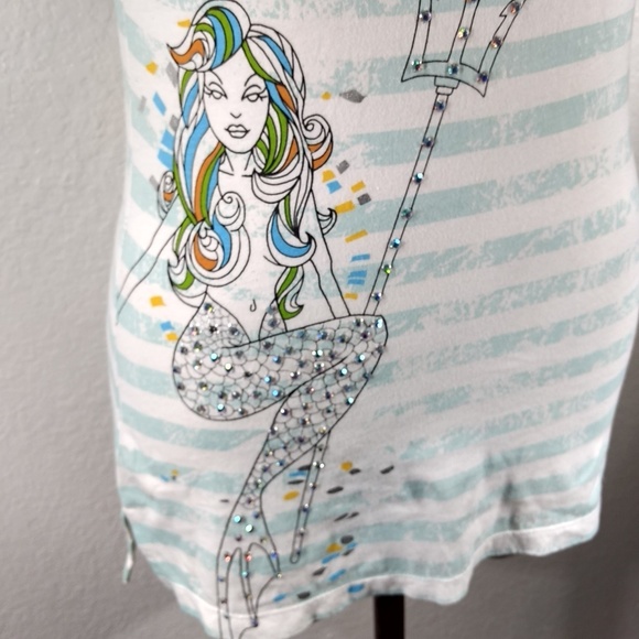 Johnny Was 4 Love & Liberty Mermaid Swarovski Crystals Tee Sz S NWT - Picture 2 of 8